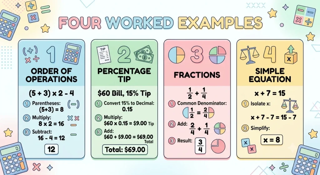 Examples of common math calculations using an online math calculator